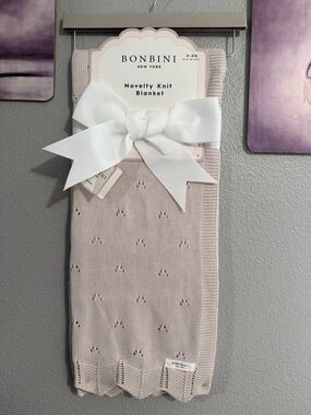 Bonbini knit baby blanket stroller/pram cotton beige taupe color neutral new